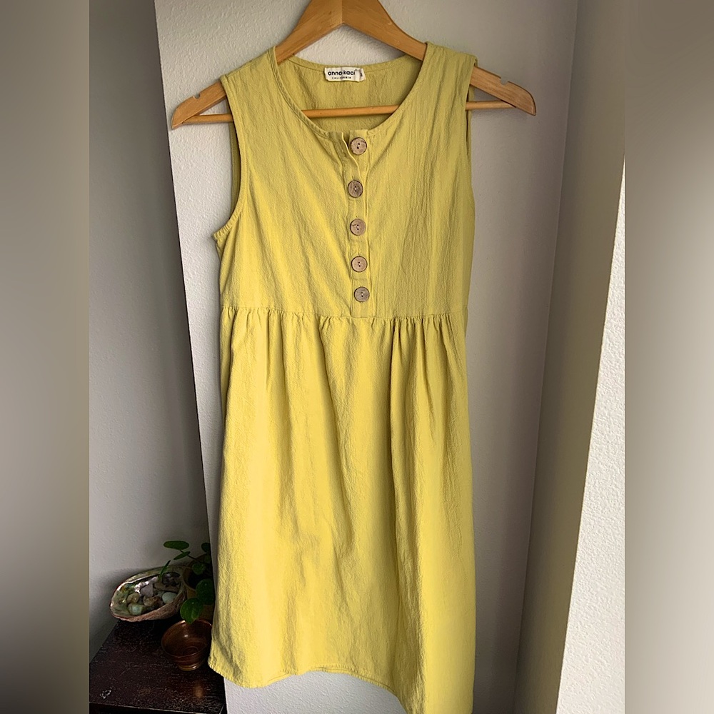Anna Kaci Light Yellow Button-Front Sleeveless Dress